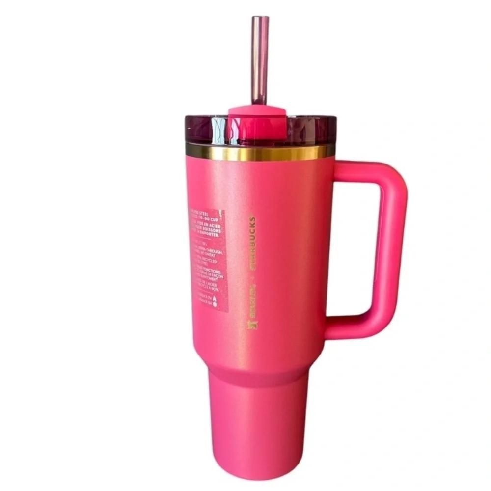 Stanley Starbucks 40oz Berry Pink Glitter Tumbler Holiday 2024 NWT - Picture 2 of 5